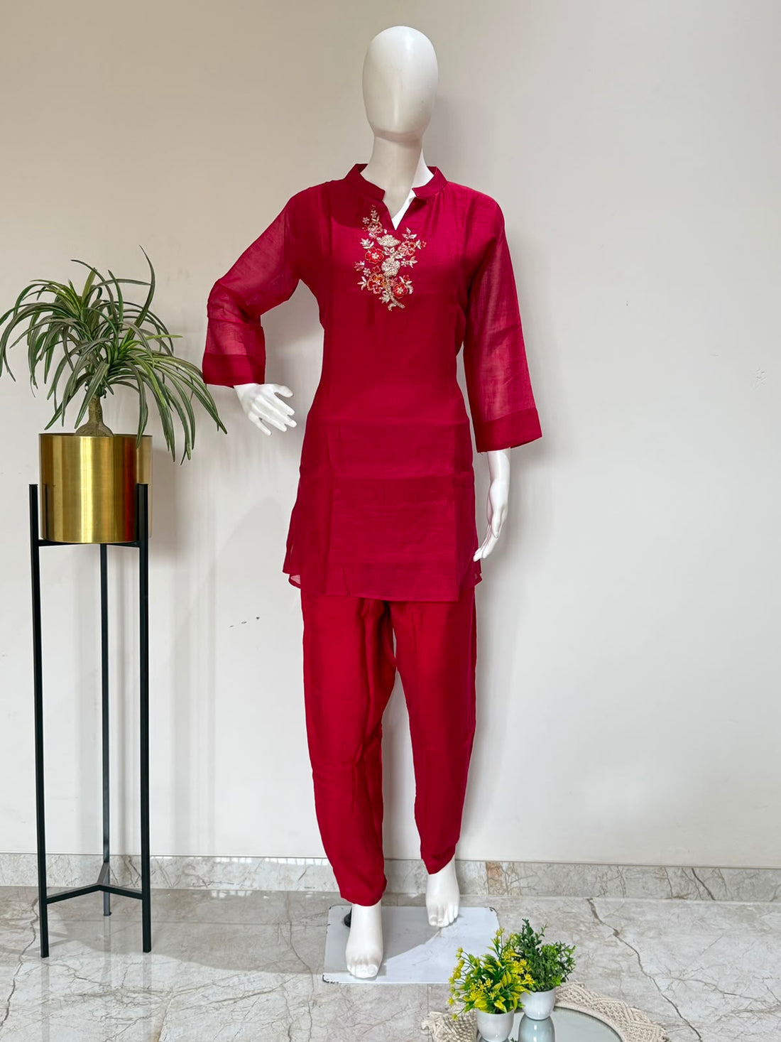 Pure Chanderi Handwork Kurta Pant Set | Premium Festive Wear