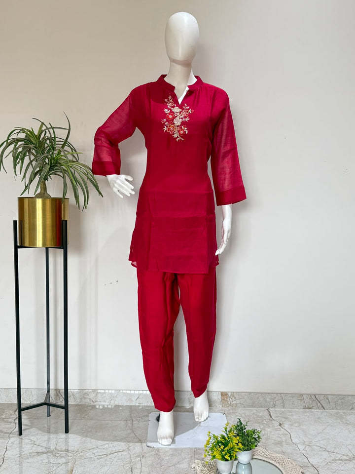 Pure Chanderi Handwork Kurta Pant Set | Premium Festive Wear
