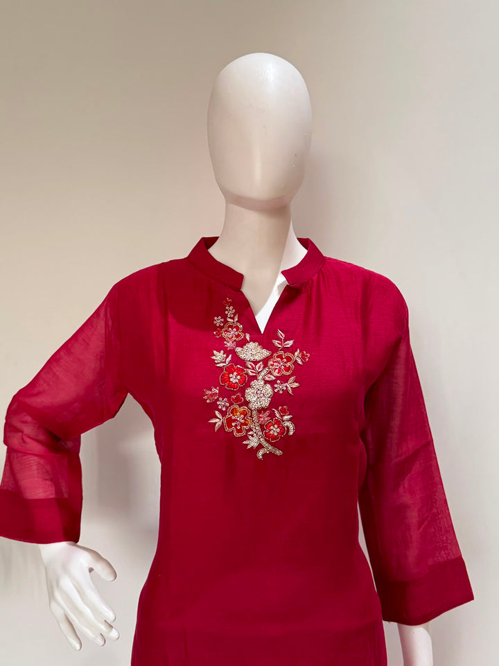 Pure Chanderi Handwork Kurta Pant Set | Premium Festive Wear