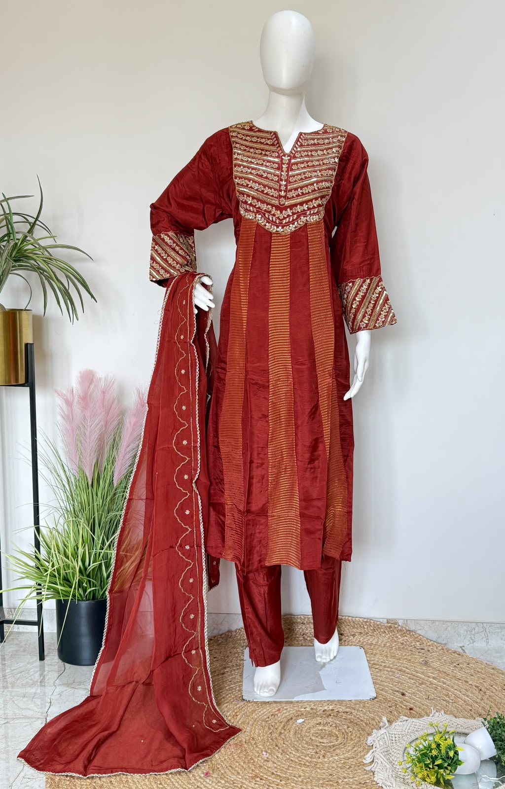 Rashion Silk Handwork Kurta Pant Set with Dupatta| Festive Wear