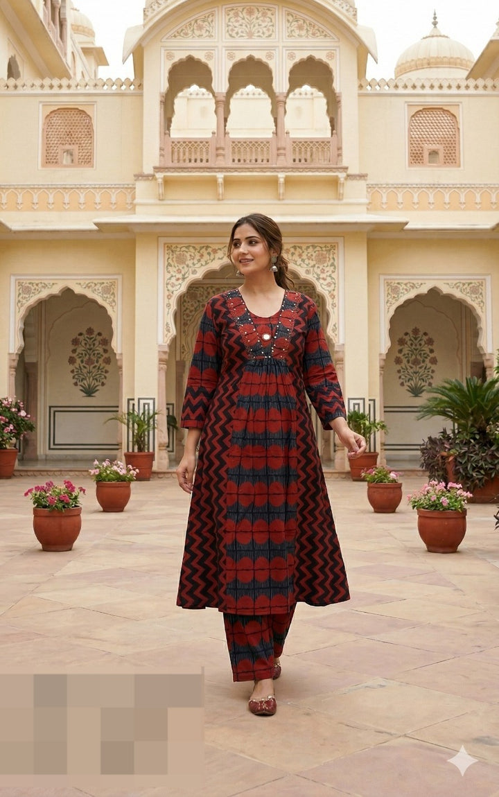 Pure Cotton A-Line Kurta Pant Set | 2 Piece Printed Ethnic Co-Ord Set | Casual & Office Wear
