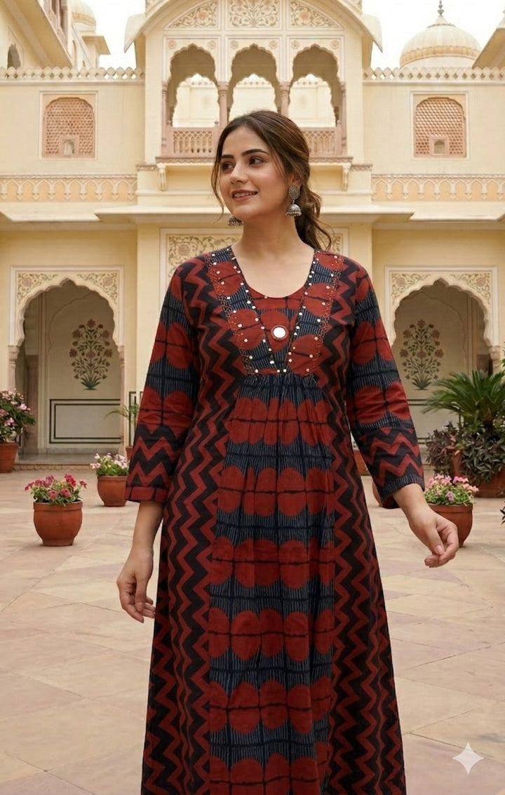 Pure Cotton A-Line Kurta Pant Set | 2 Piece Printed Ethnic Co-Ord Set | Casual & Office Wear