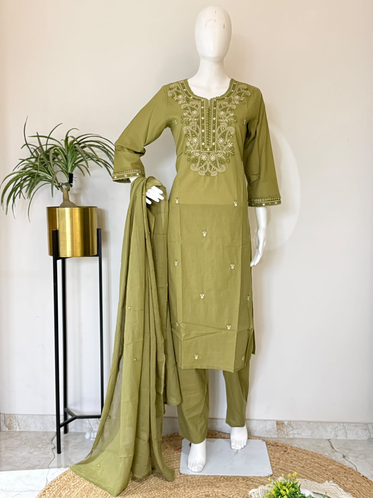 Pure Cotton Embroidered 3 Piece Suit Set with Dupatta