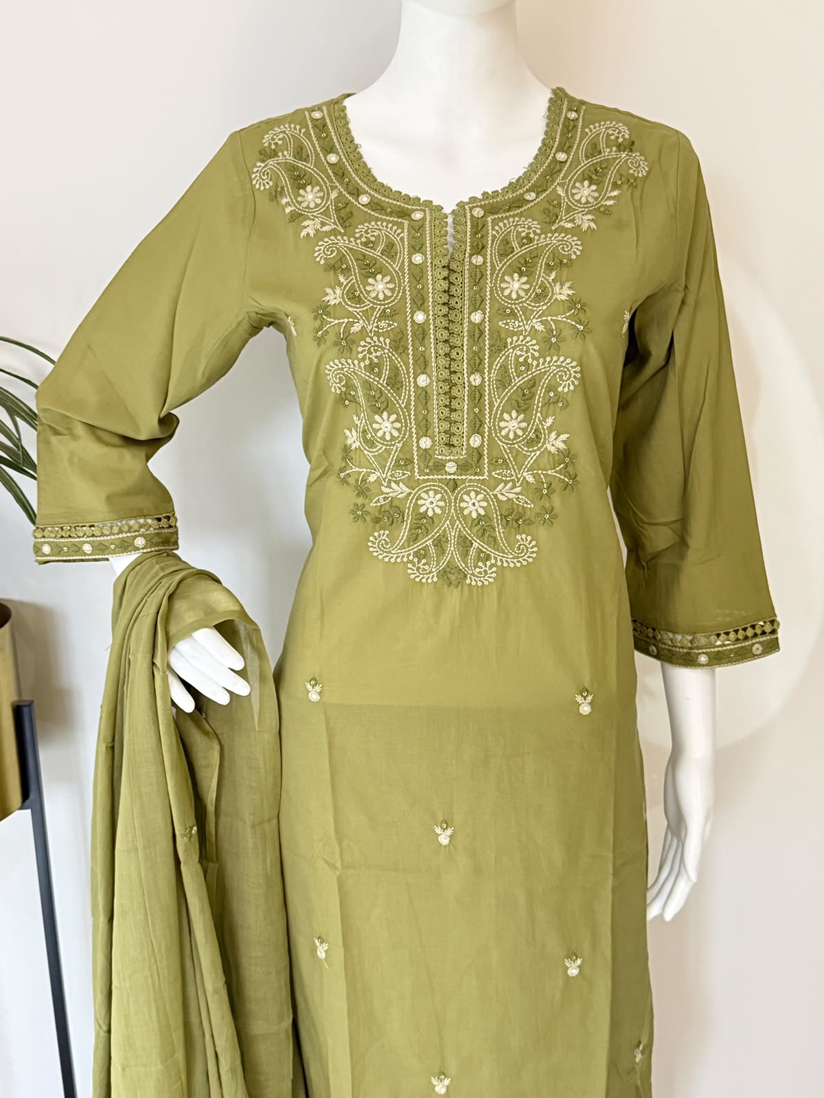 Pure Cotton Embroidered 3 Piece Suit Set with Dupatta