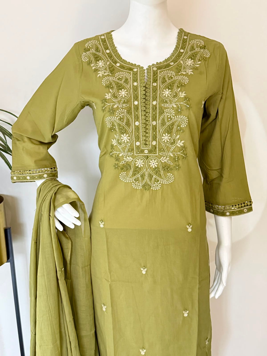 Pure Cotton Embroidered 3 Piece Suit Set with Dupatta