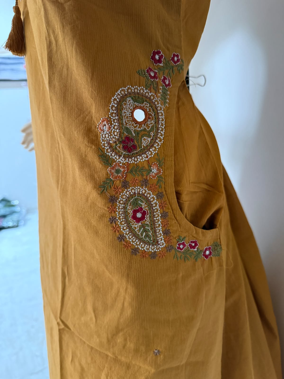 Pure Cotton Embroidered Straight Kurta 3-Piece Set with Dupatta – Mustard