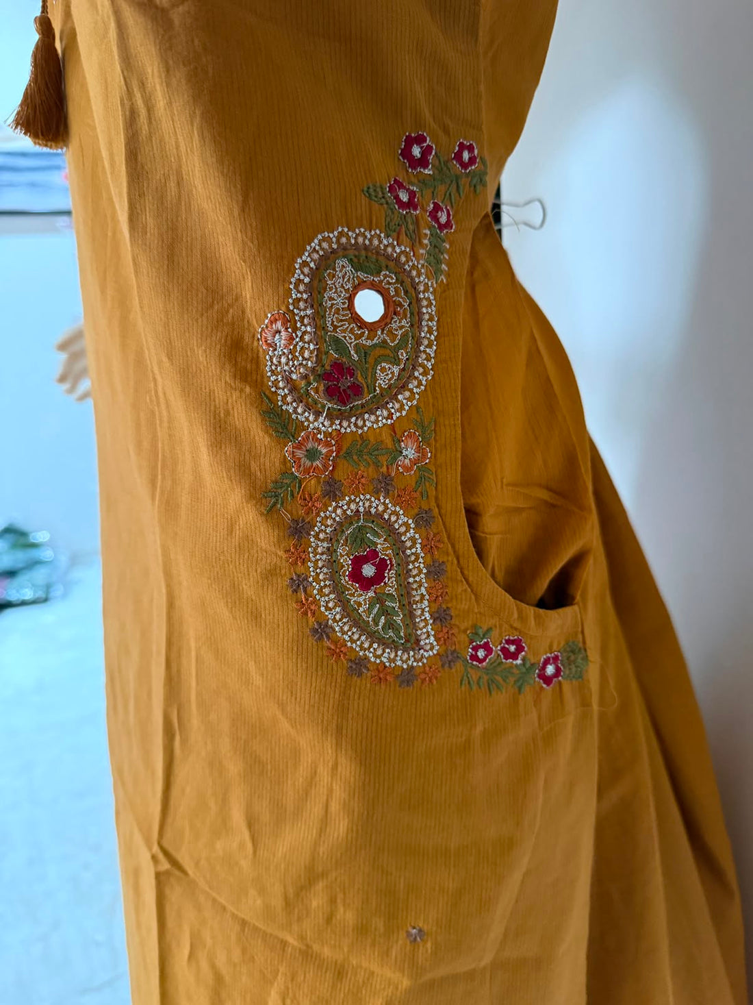 Pure Cotton Embroidered Straight Kurta 3-Piece Set with Dupatta – Mustard