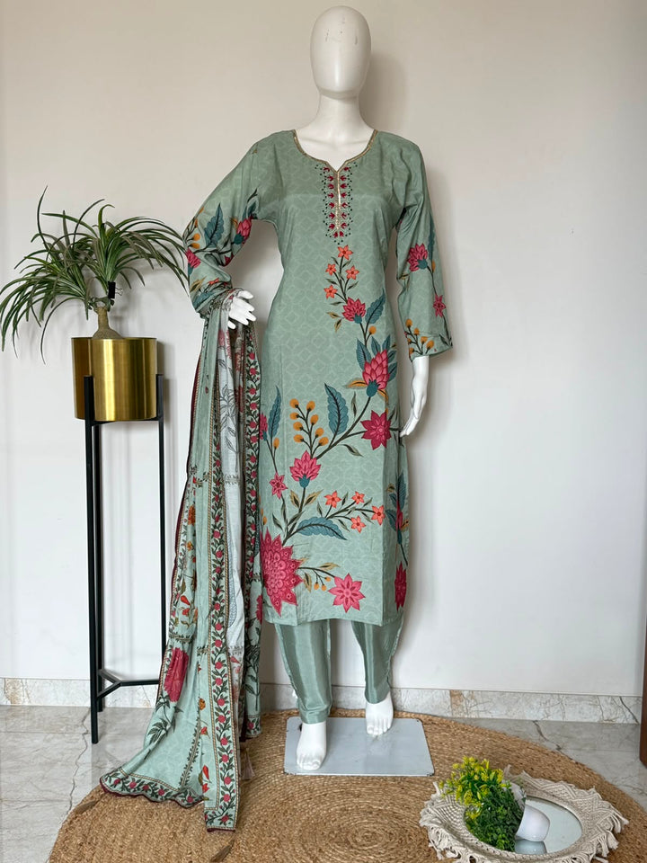 Pure Muslin with mul cotton lining  3-Piece Suit Set with Dupatta