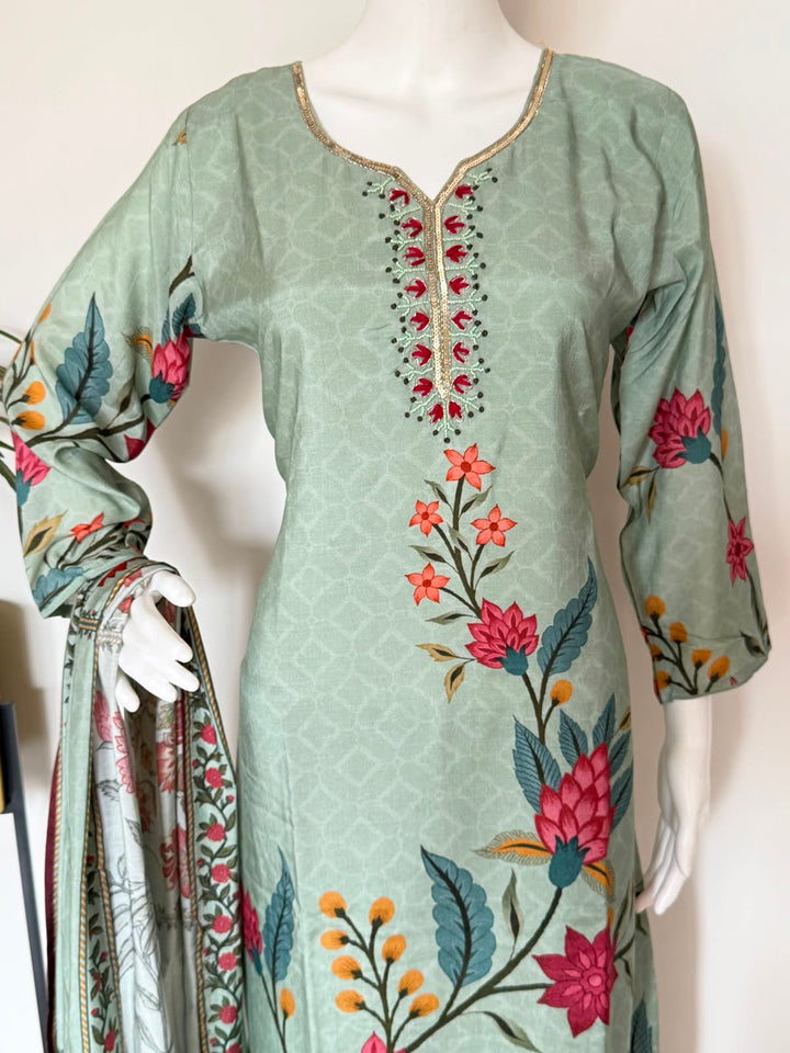 Pure Muslin with mul cotton lining  3-Piece Suit Set with Dupatta
