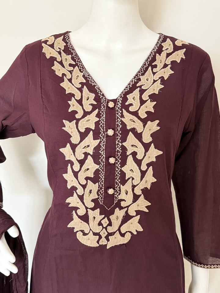Pure Cotton Embroidered Kurta Pant Dupatta Set | Elegant Ethnic Suit Set