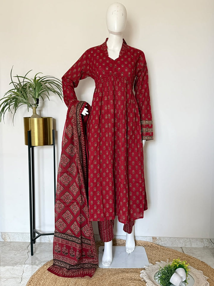 Pure Cotton 3PC Printed Suit Set with Dupatta | Ethnic Kurta Set