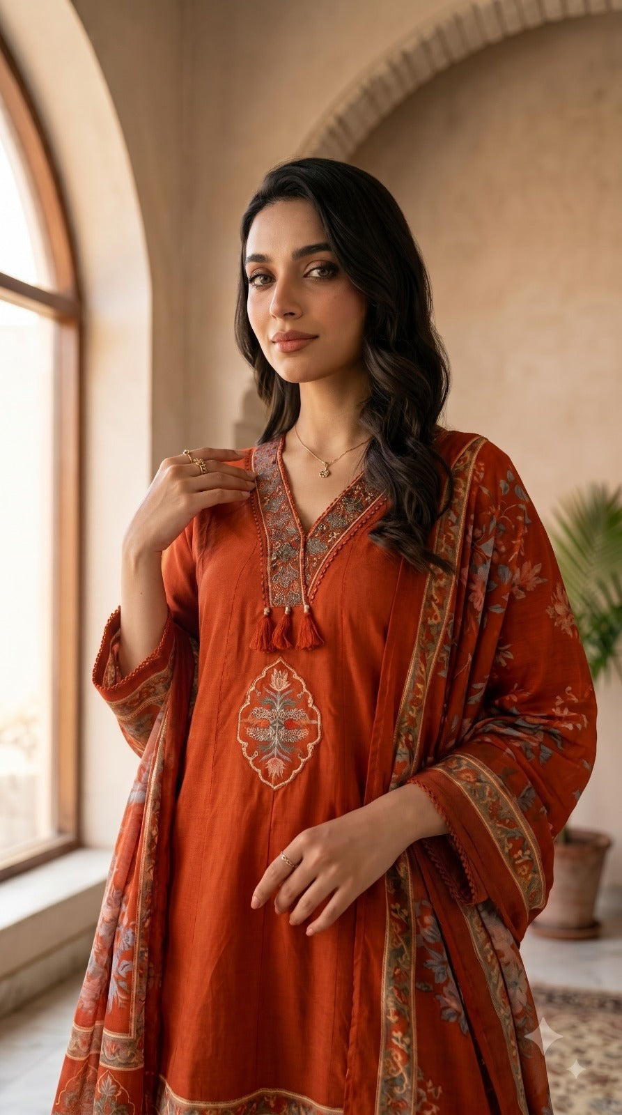 Embroidery & Applique Cotton 3 Pc Set with Dupatta