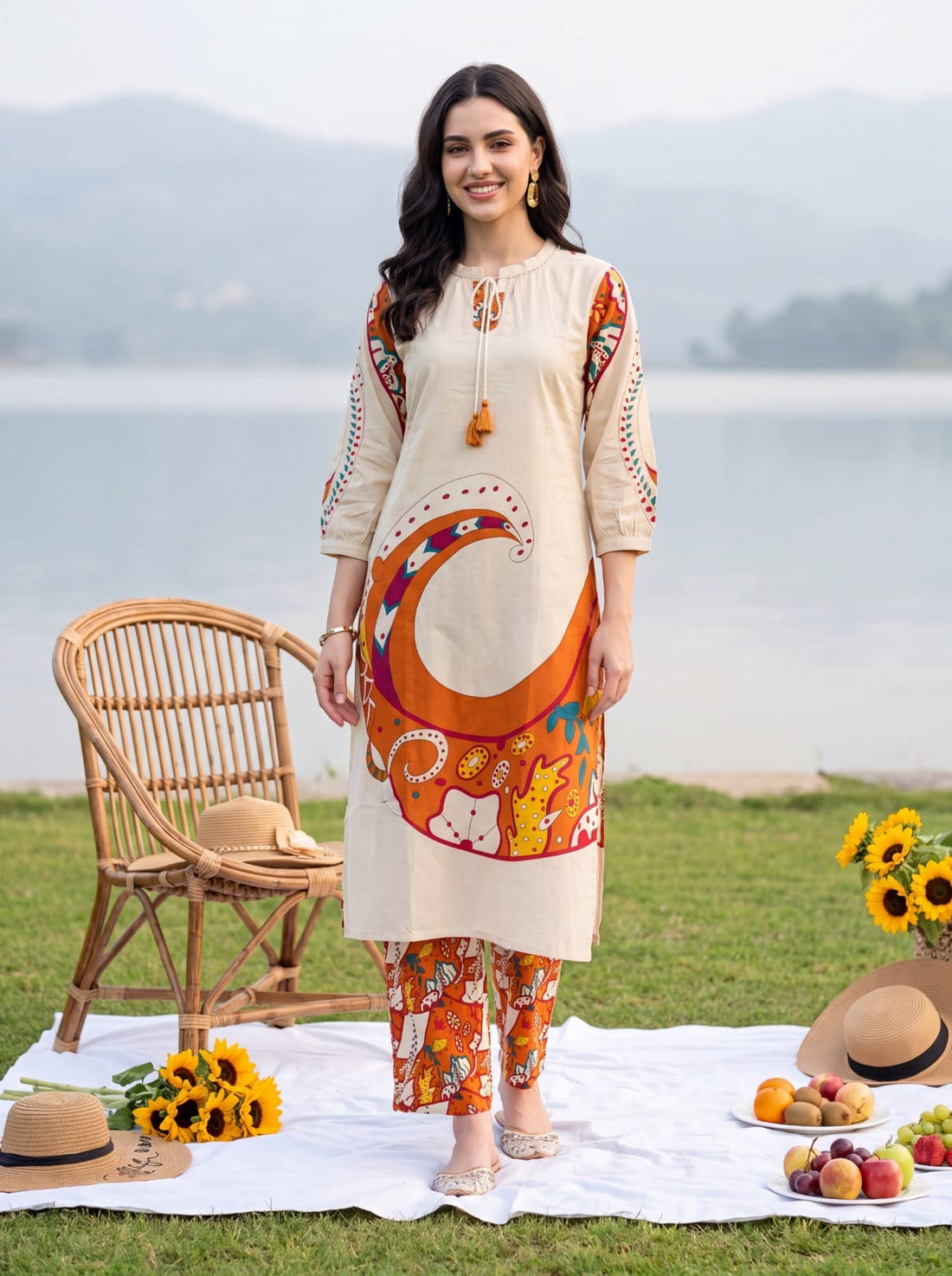 Pure Cotton Printed 2PC Kurti Pant Set with Lining