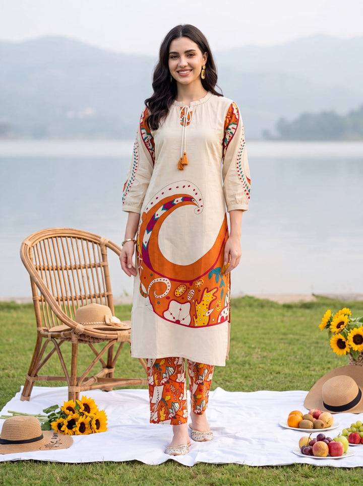 Pure Cotton Printed 2PC Kurti Pant Set with Lining