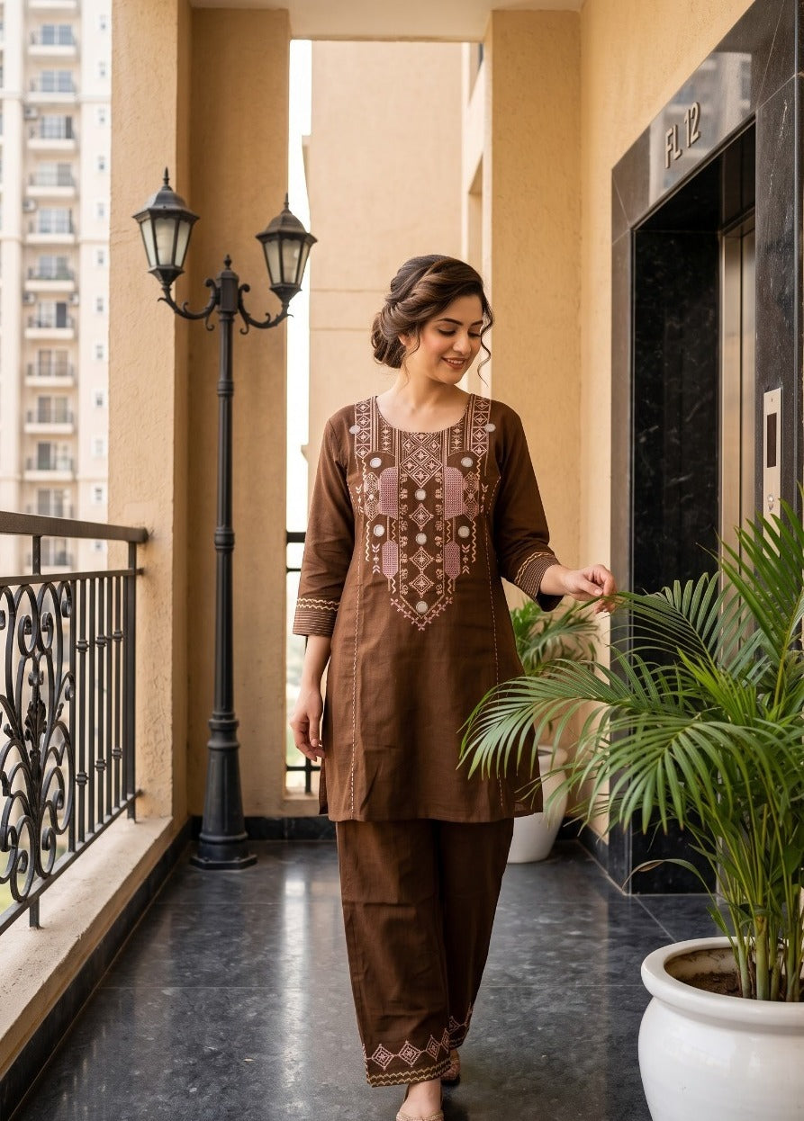 Flex Cotton Co-ord Set with Real Mirror Detailing