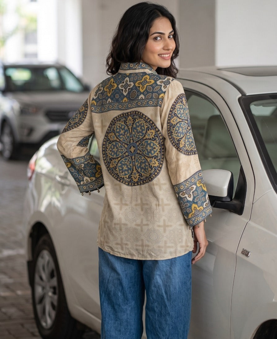 Pure Natural Crape Printed Shirt | Designer Casual Shirt | Sizes 38–44