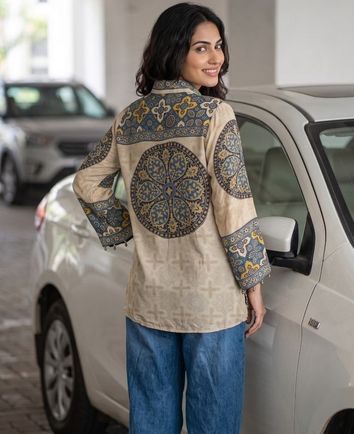 Pure Natural Crape Printed Shirt | Designer Casual Shirt | Sizes 38–44