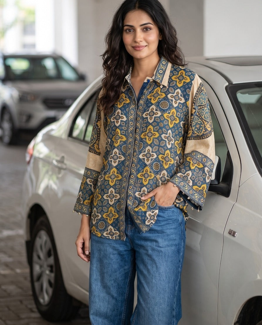 Pure Natural Crape Printed Shirt | Designer Casual Shirt | Sizes 38–44