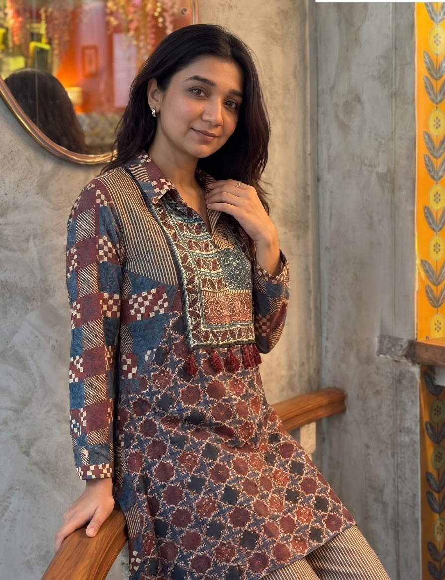 Premium Remy Silk Printed Cord Set | Designer Kurta & Pant Set