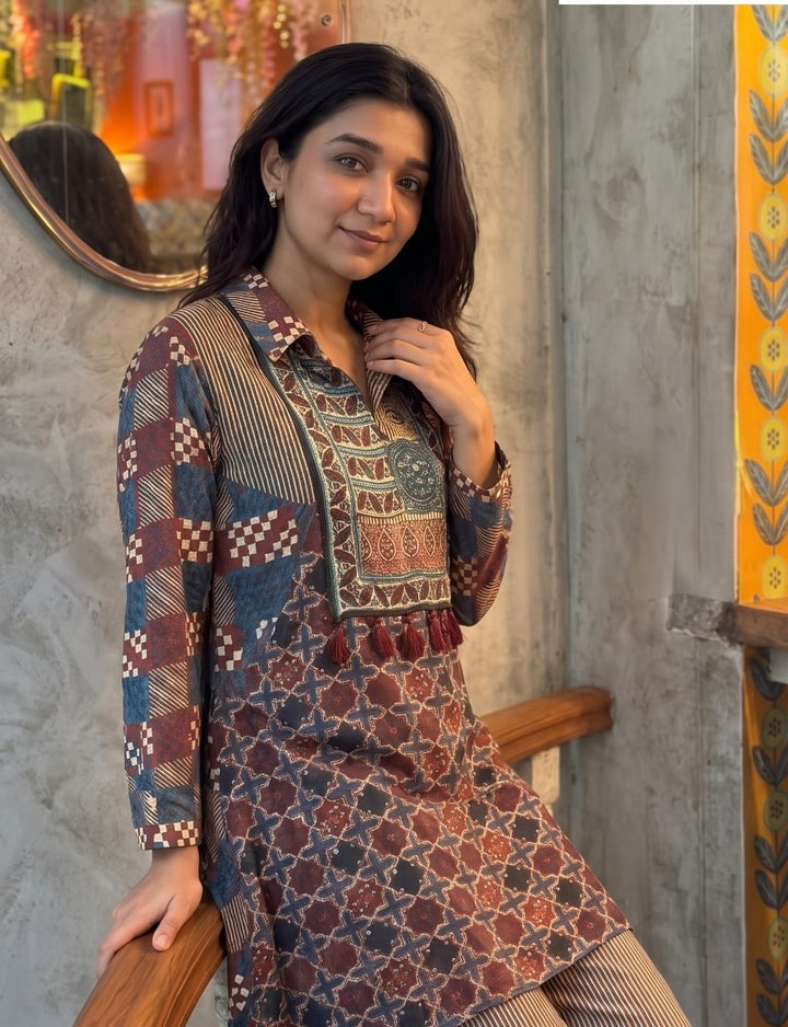 Premium Remy Silk Printed Cord Set | Designer Kurta & Pant Set