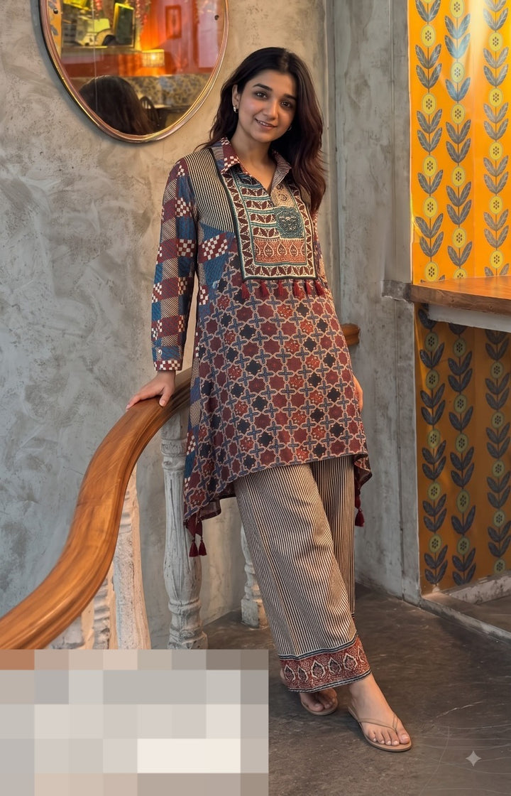 Premium Remy Silk Printed Cord Set | Designer Kurta & Pant Set