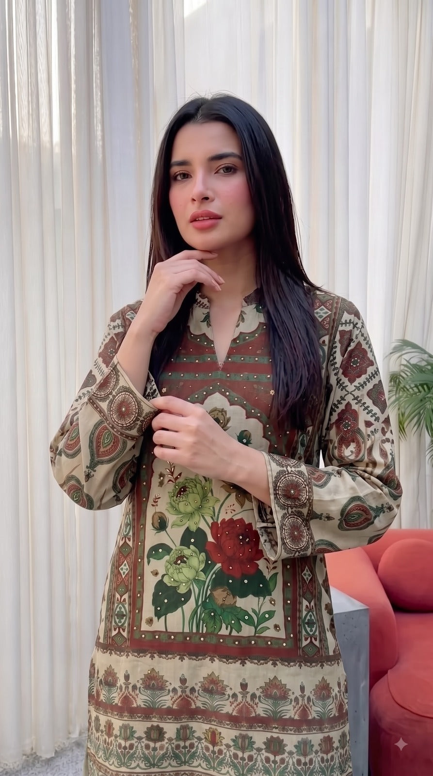 Premium Crape Cord Set with Metal Detailing | Printed Kurta & Palazzo Set