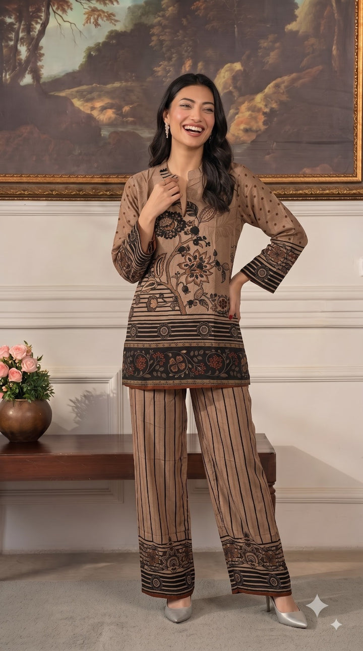 Pure Crepe Printed Cord Set | Elegant Floral Printed Kurta & Palazzo Set