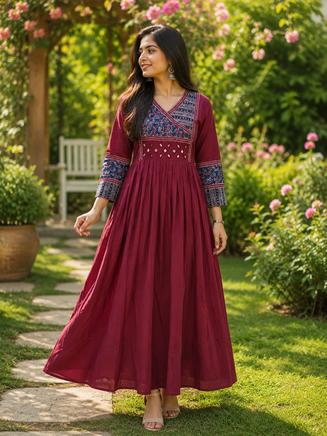 Pure Dabu Cotton Anarkali Dress – Printed 1 Pc