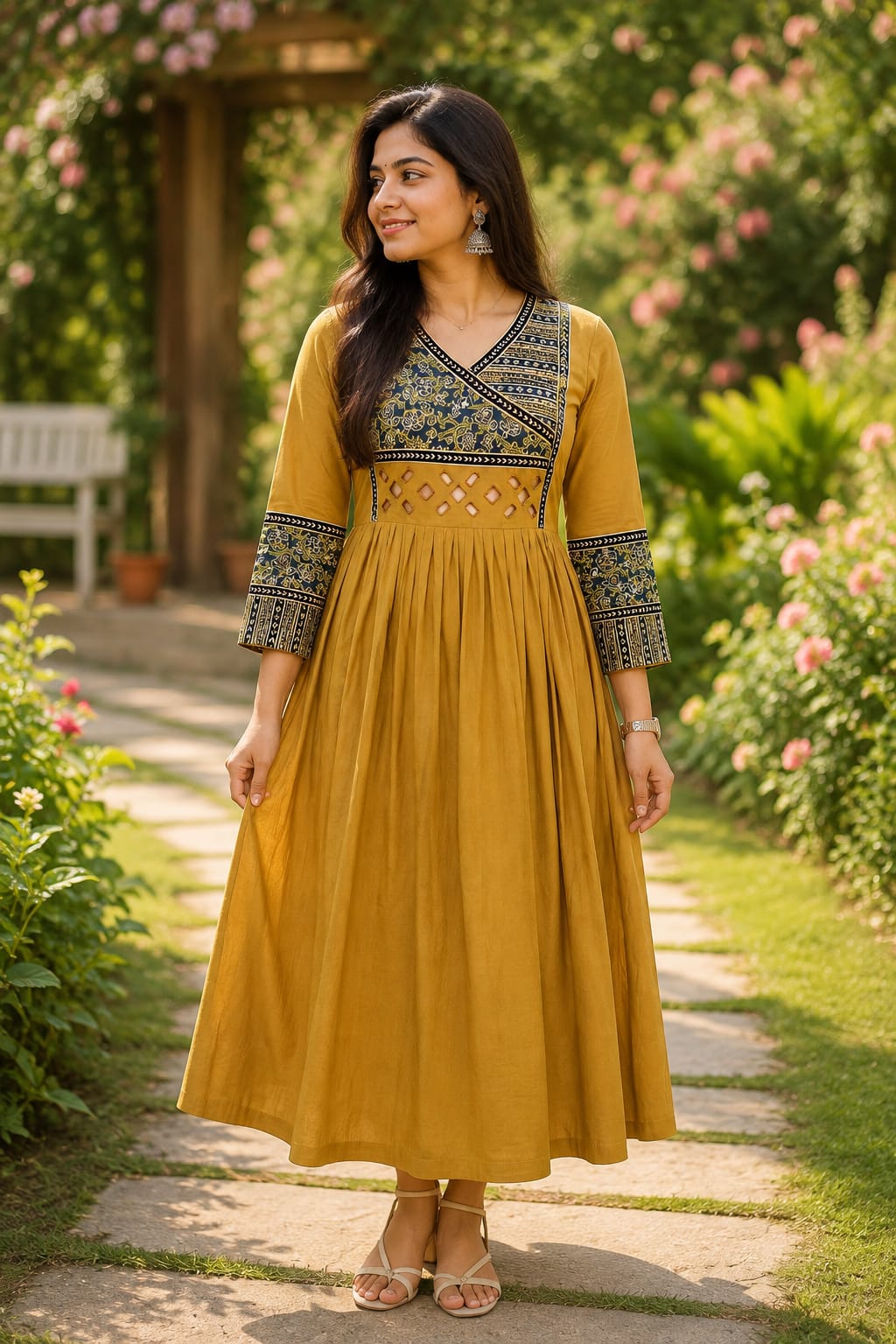 Pure Dabu Cotton Printed Anarkali Kurti | Ethnic Wear