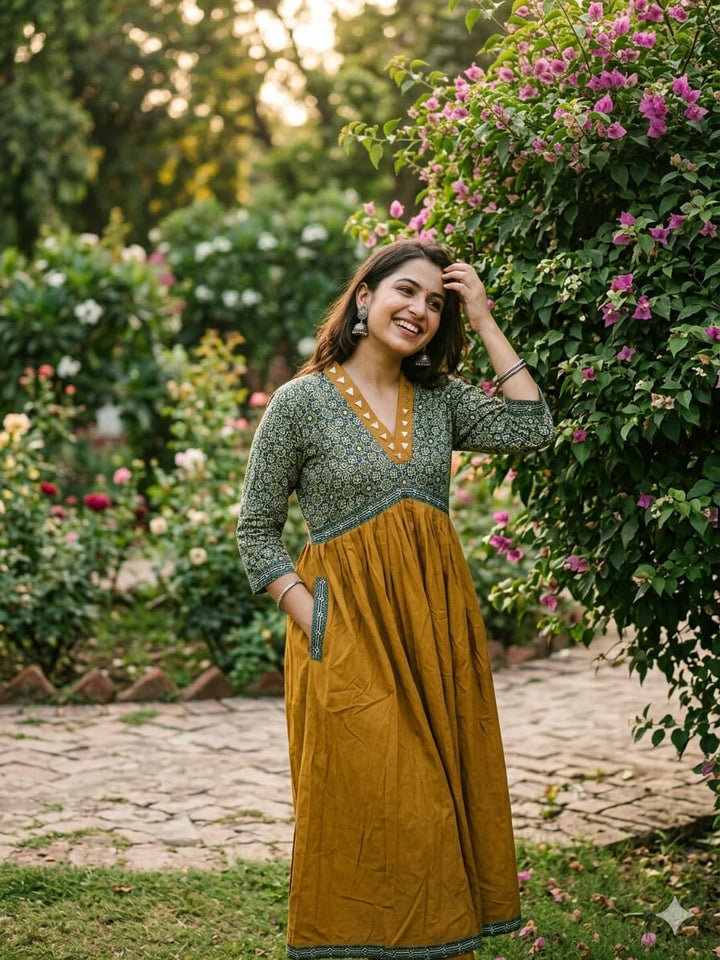 Pure Dabu Cotton Anarkali Dress – 1 Pc