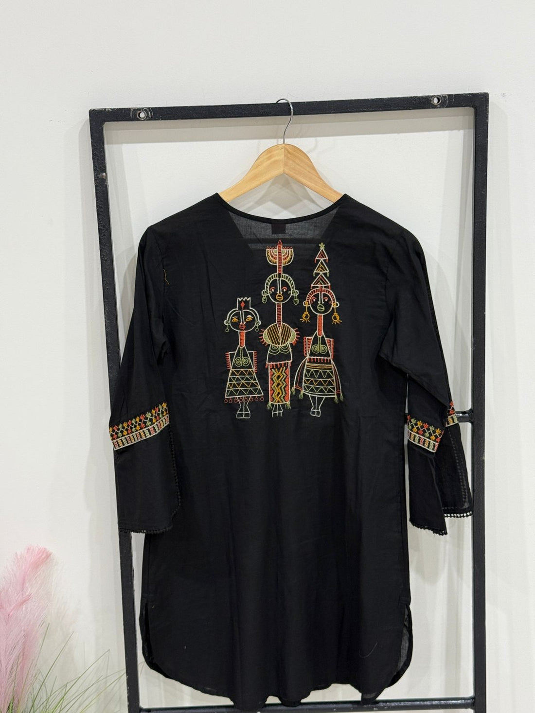 Black Cotton Top with Dhoti Set | Ethnic Fusion Wear | Embroidered Kurti Dhoti Set | Sizes 38-44
