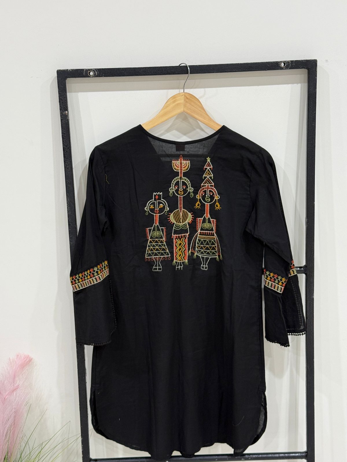 Black Cotton Top with Dhoti Set | Ethnic Fusion Wear | Embroidered Kurti Dhoti Set | Sizes 38-44