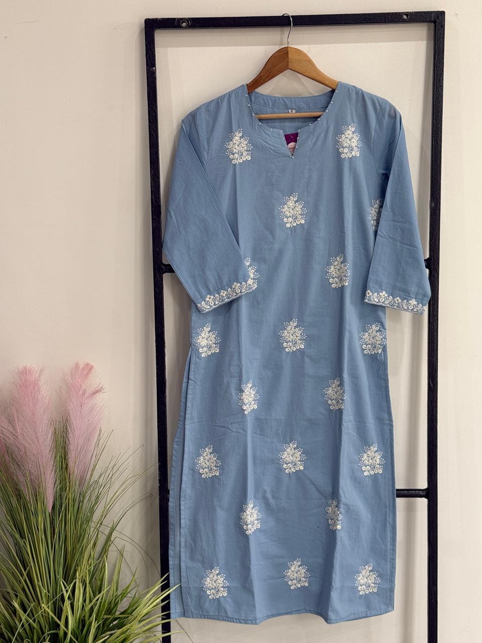 Elegant Blue Embroidered Kurta Set with Dupatta | 3 Piece Ethnic Suit