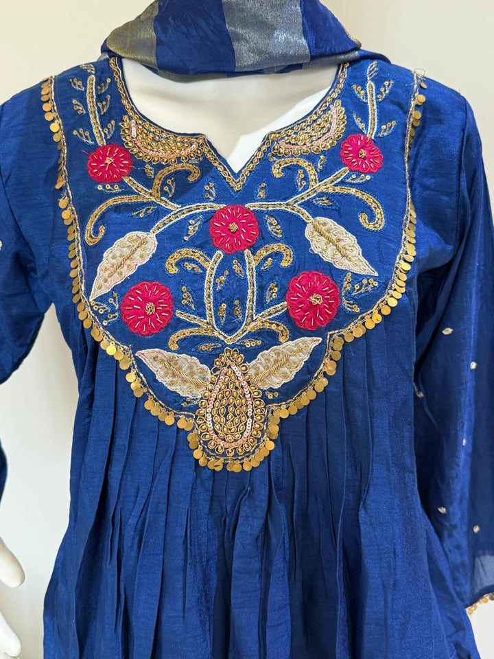 Pure Rashion Silk Blue Hand Work Detailing Suit Set With Dupatta