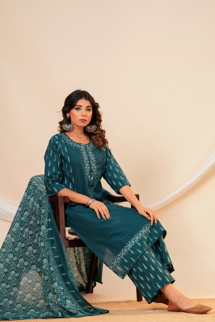 Pure Cotton Printed Suit Set with Dupatta | 3 Piece Ethnic Wear | Rangritii