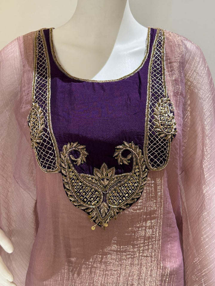 Pure Glass Tissue Kaftan Set with Heavy Handwork & Separate Inner | Party Wear Ethnic Co-Ord Set