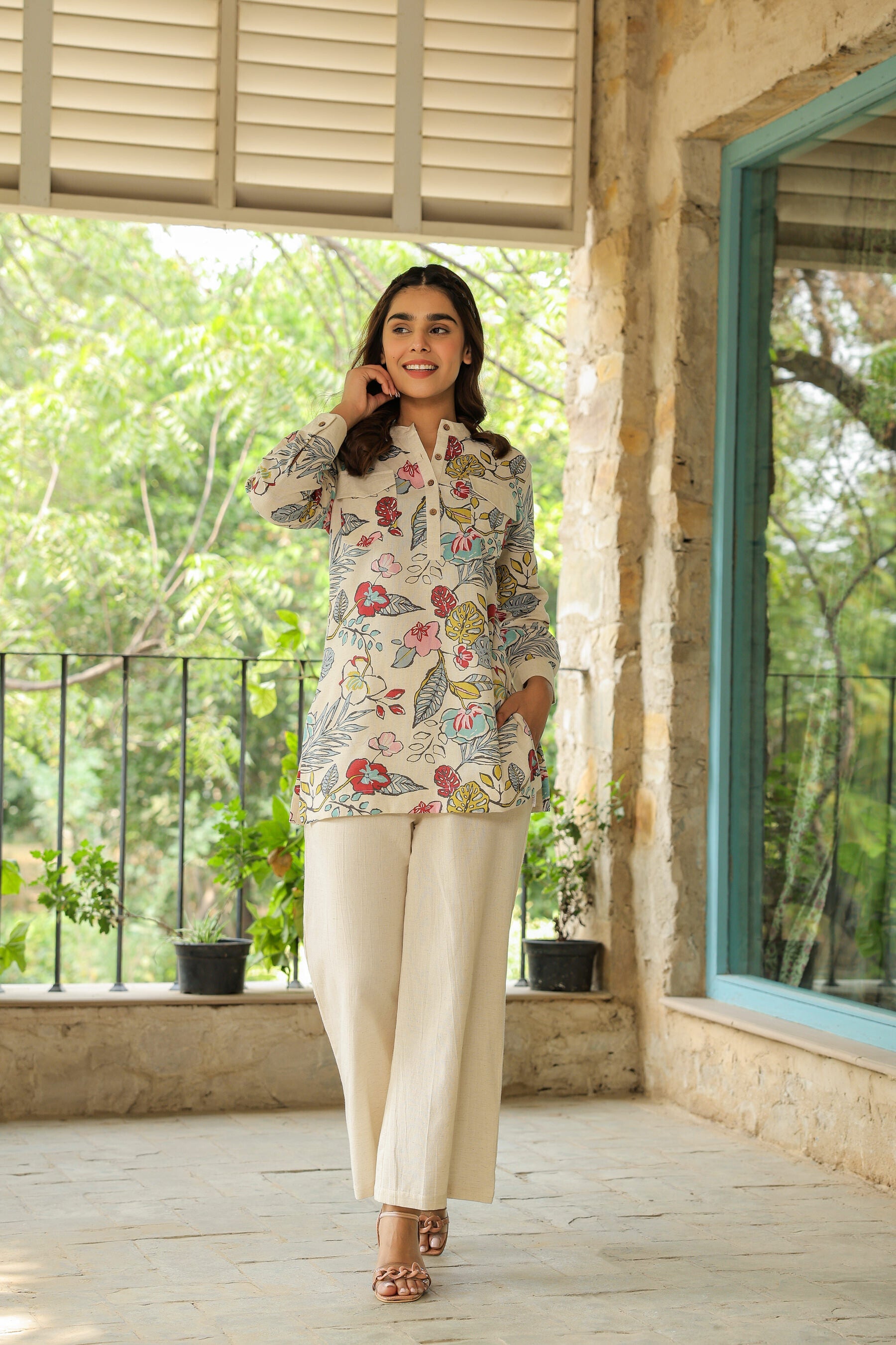 Opulent Ecru Cotton Flex Co-ord Set