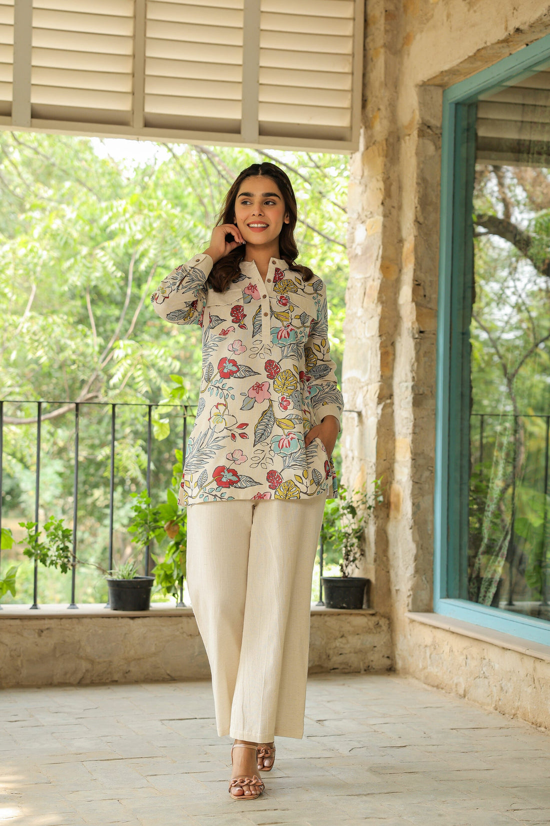 Opulent Ecru Cotton Flex Co-ord Set