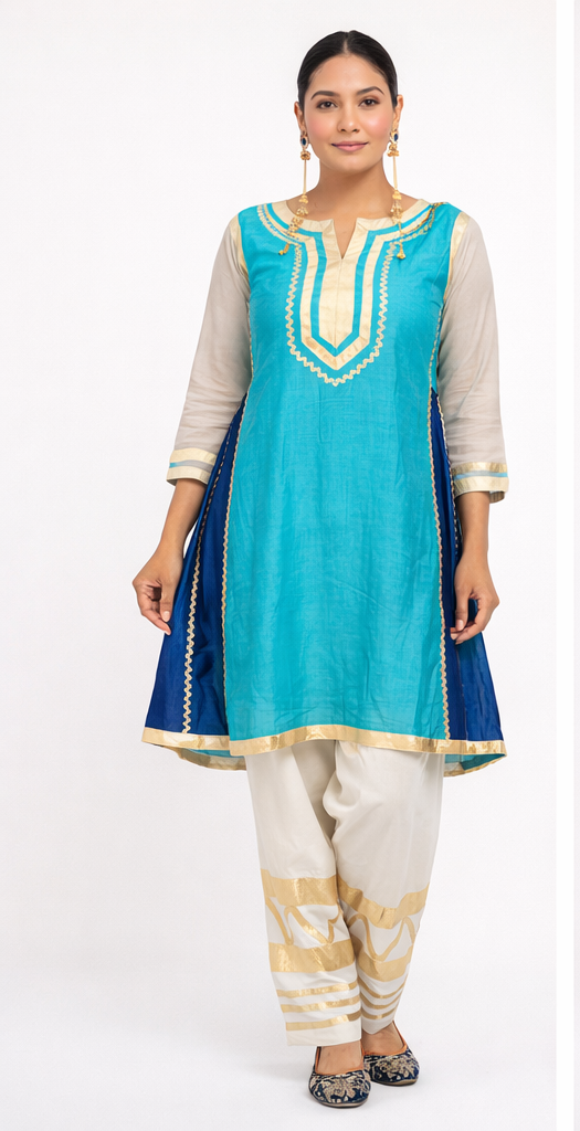 Teal Blue Kurti with Pant Set | Designer Ethnic Kurta Pant Outfit | Festive & Party Wear