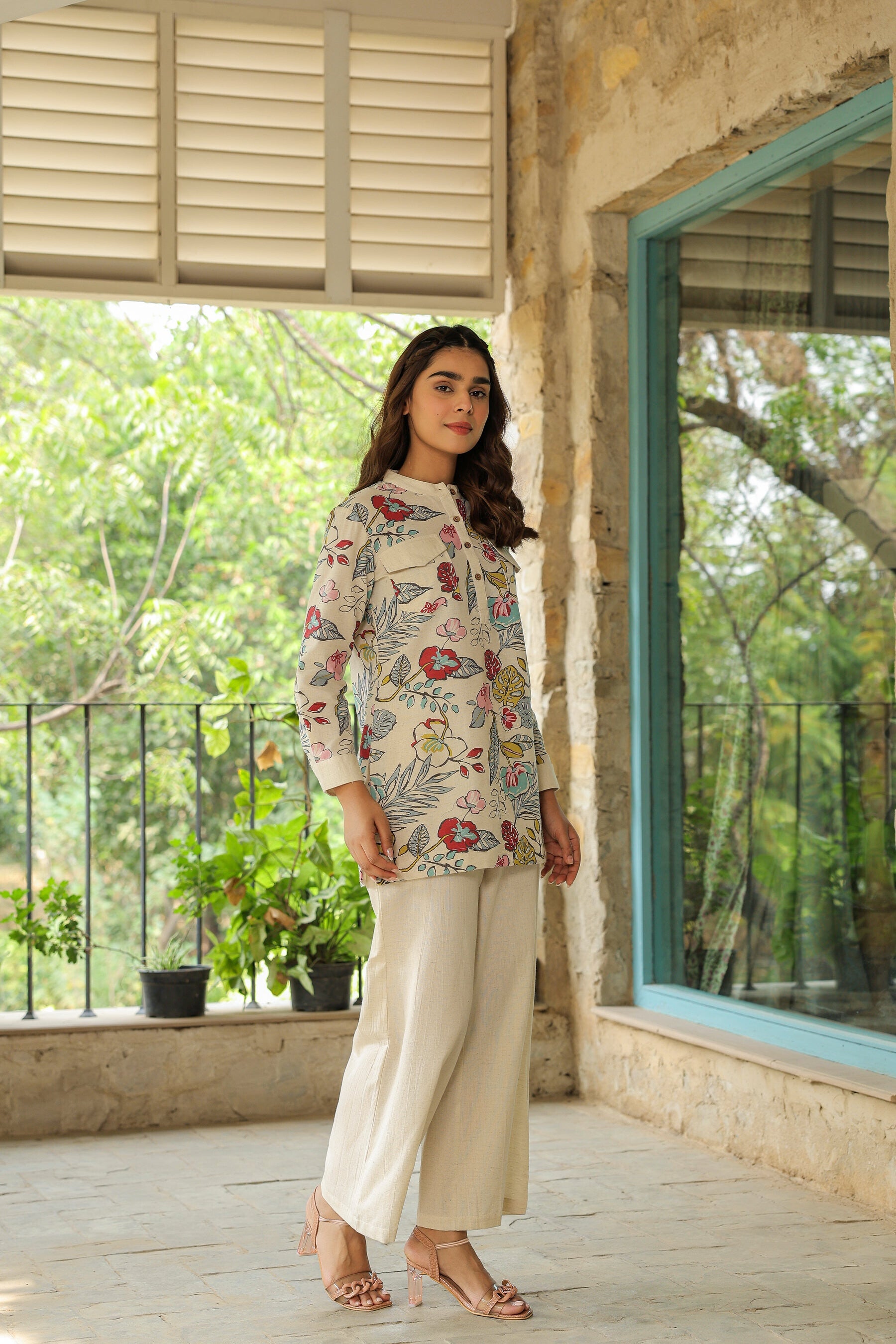 Opulent Ecru Cotton Flex Co-ord Set