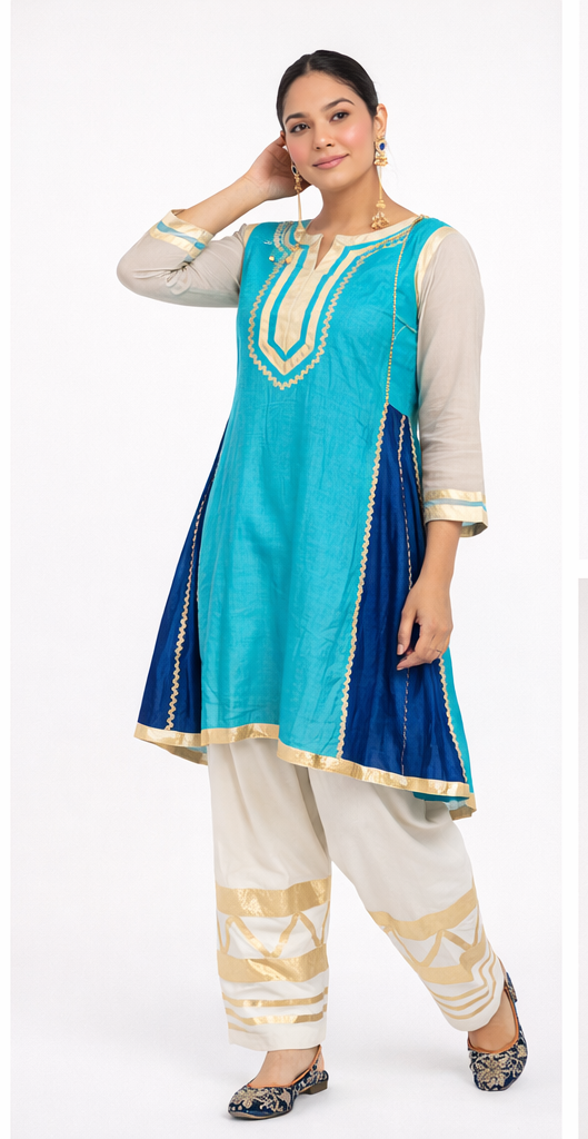 Teal Blue Kurti with Pant Set | Designer Ethnic Kurta Pant Outfit | Festive & Party Wear
