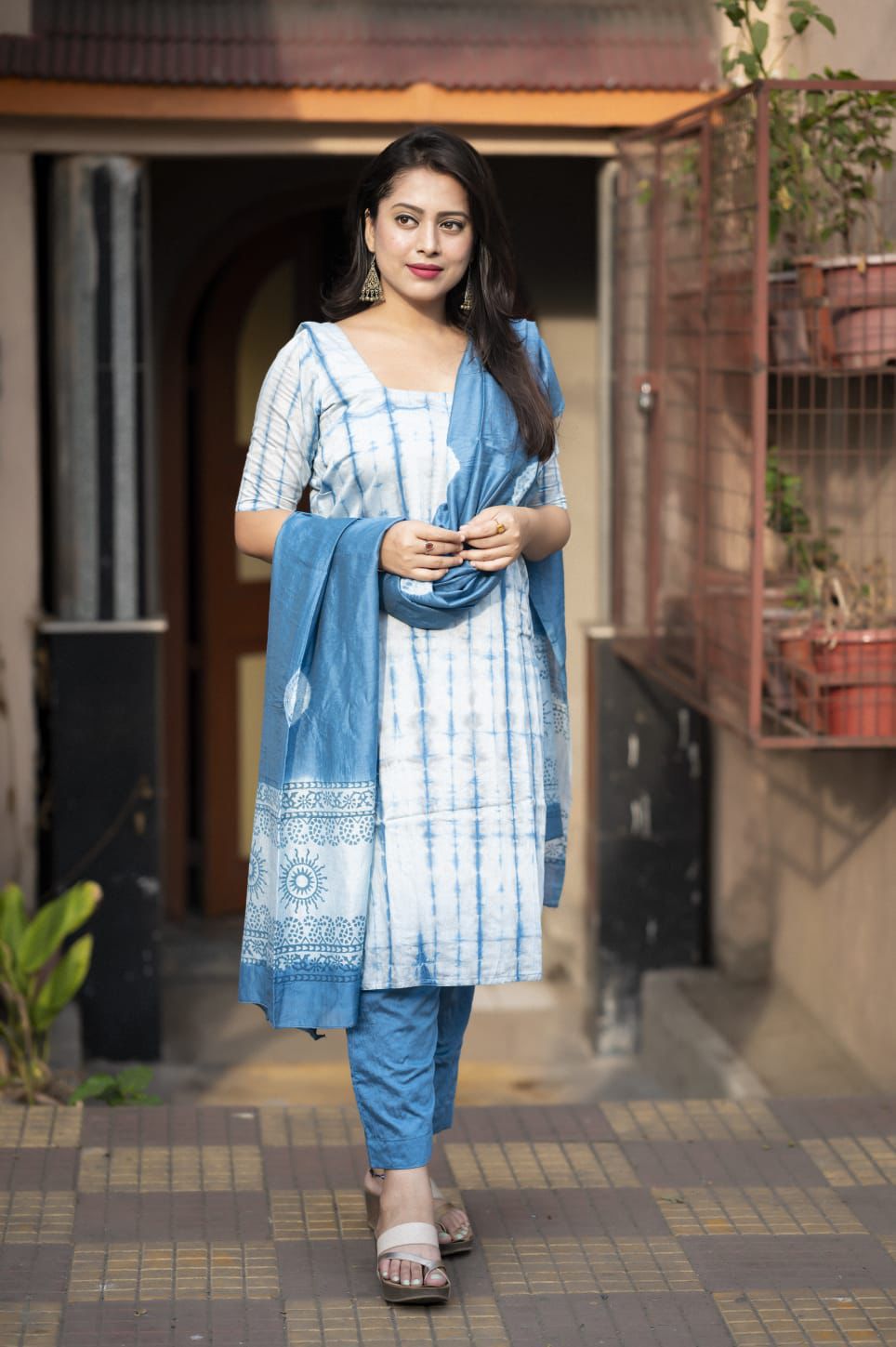 Chanderi cotton Shibory tye and dye kurti sets
