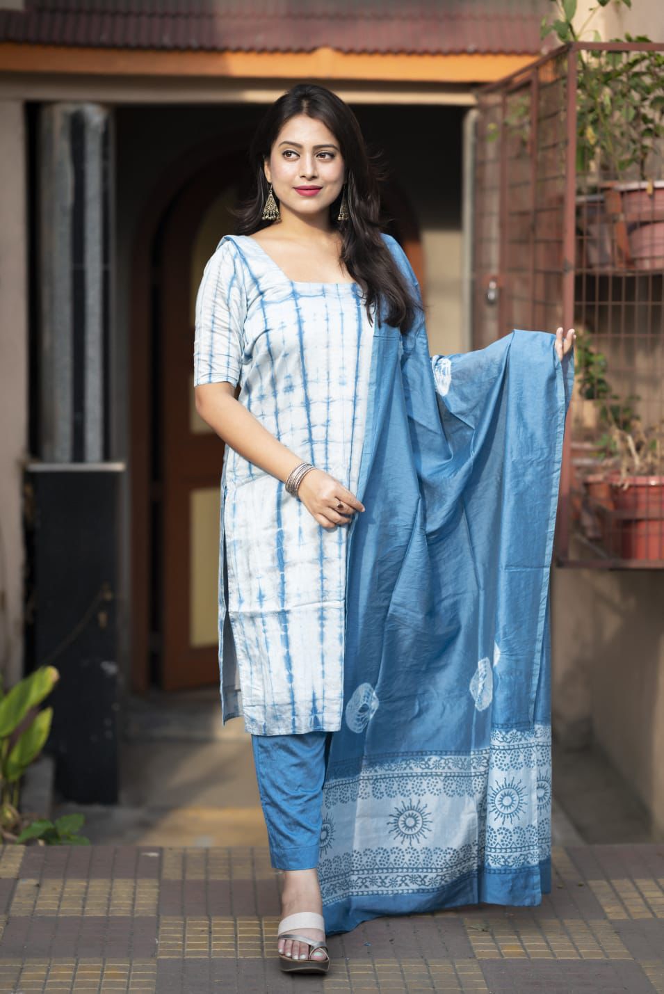 Chanderi cotton Shibory tye and dye kurti sets