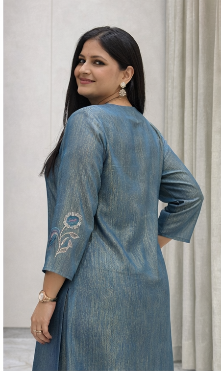 Pure Cotton Kurti with Schiffli Designer Sleeves for Women | Elegant Ethnic Wear